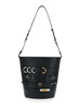 Black Bucket Bag With Love Birsa Diamond Cut Plaque On The Front And Straps In Leather Woman