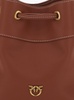 Brown Mini Bucket Bag With Metallic Love Birds Logo On The Front In Hammered Leather Woman