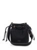 Black Mini Bucket Bag With Metallic Love Birds Logo On The Front In Hammered Leather Woman