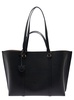 Black Large Tote Bag With Logo Charm In Grainy Leather Woman