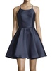 open back mikado mini dress in black