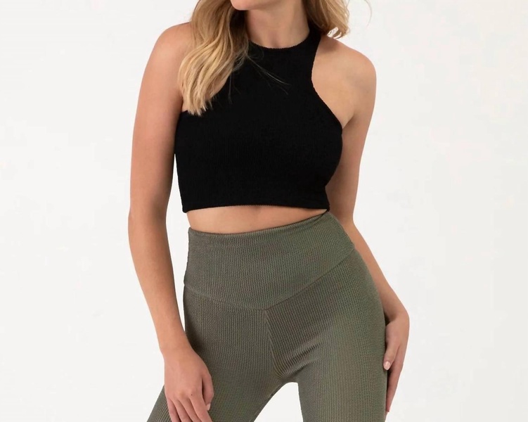 crinkle racerback crop tank top in graphite