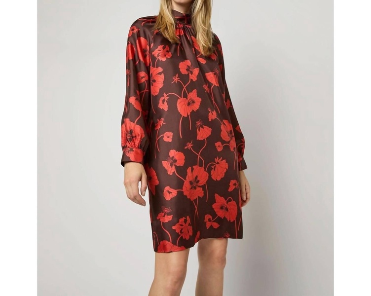 maggie dress in chocolate/spice fragile blooms liberty