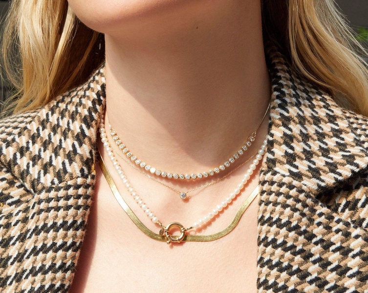 Gold Herringbone Chain Necklace