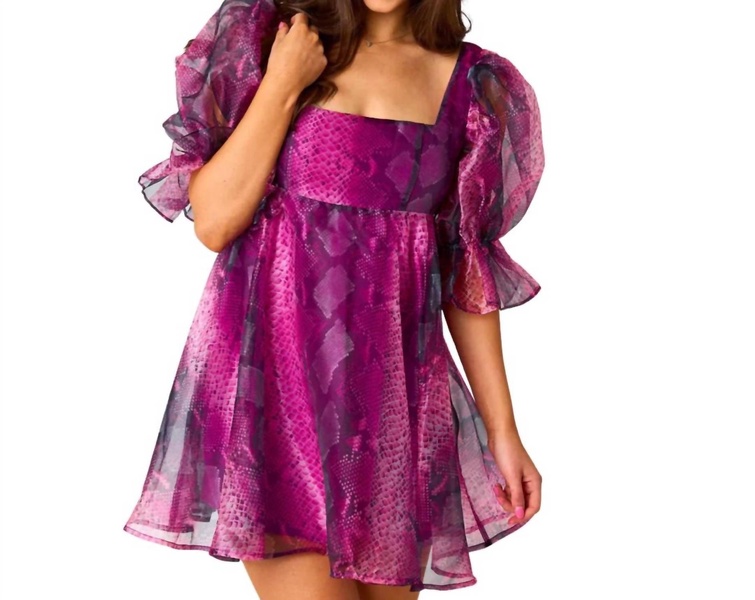 betsy puff sleeve babydoll dress in magenta