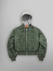 ALPHA X MADEME HOODED RUCHED MA-1 BOMBER JACKET