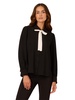 Adrianna Papell Women's Long Sleeve Woven Button Front Top with Contrast Neck Tie