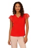 Adrianna Papell Women's V-Neck Knit Top with Organza Flutter Sleeves