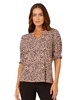 Adrianna Papell Women's Elbow Smocked Sleeve and Shoulder Printed Top