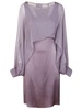 Puff Sleeved Draped Satin Slip Dress