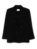 Black cotton blended double breasted blazer