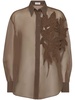 Silk semi-sheer long sleeves shirt in brown