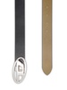 Black belt with oval silver logo buckle