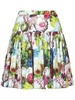 Floral pleated cotton poplin mini skirt