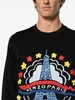 Black Sweater with Drawn Varsity Embroidery