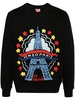 Black Sweater with Drawn Varsity Embroidery