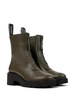 Green leather zip boots for women
