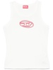 White tank top with cut-out logo