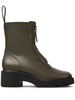 Green leather zip boots for women