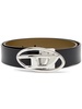 Black belt with oval silver logo buckle