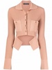 Ribbed-knit Mini Cardigan With Cut-out Pocket