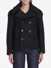 Black Double-Breasted Coat with Classic Wide Revers in Wool Woman