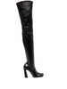 Amina Muaddi Women Thigh High Leather Heel Boots