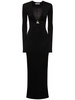 Viscose v neck long dress w/ star stud