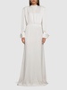 Silk satin long dress w/ scarf panel