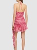 Ruched rose printed viscose mini dress