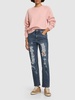 Distressed denim straight jeans