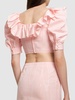 Ruffled moiré crop top w/ lace up