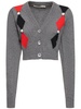 Diamond jacquard wool knit crop cardigan