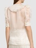 Silk organza blouse w/ rose appliqués