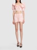 Ruffled moiré crop top w/ lace up