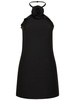 Wool & silk crepe rose h/neck mini dress