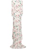 Rose printed silk maxi dress w/ appliqué