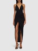 Lurex halterneck side drape long dress