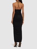 Lurex halterneck side drape long dress