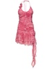 Ruched rose printed viscose mini dress