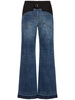 Mid rise denim & fabric wide jeans