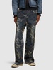 Unisex mesh layered printed denim pants