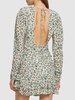 Printed open back draped silk mini dress