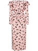 Printed silk off-the-shoulder midi dress