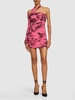 Rose print tech jersey mini dress
