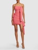 Draped tech jersey mini dress w/bows