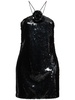 Sequined open back mini dress w/ rose