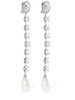 Crystal long earrings w/ faux pearl