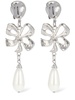 Crystal bow & faux pearl earrings