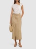 Stretch linen blend midi skirt